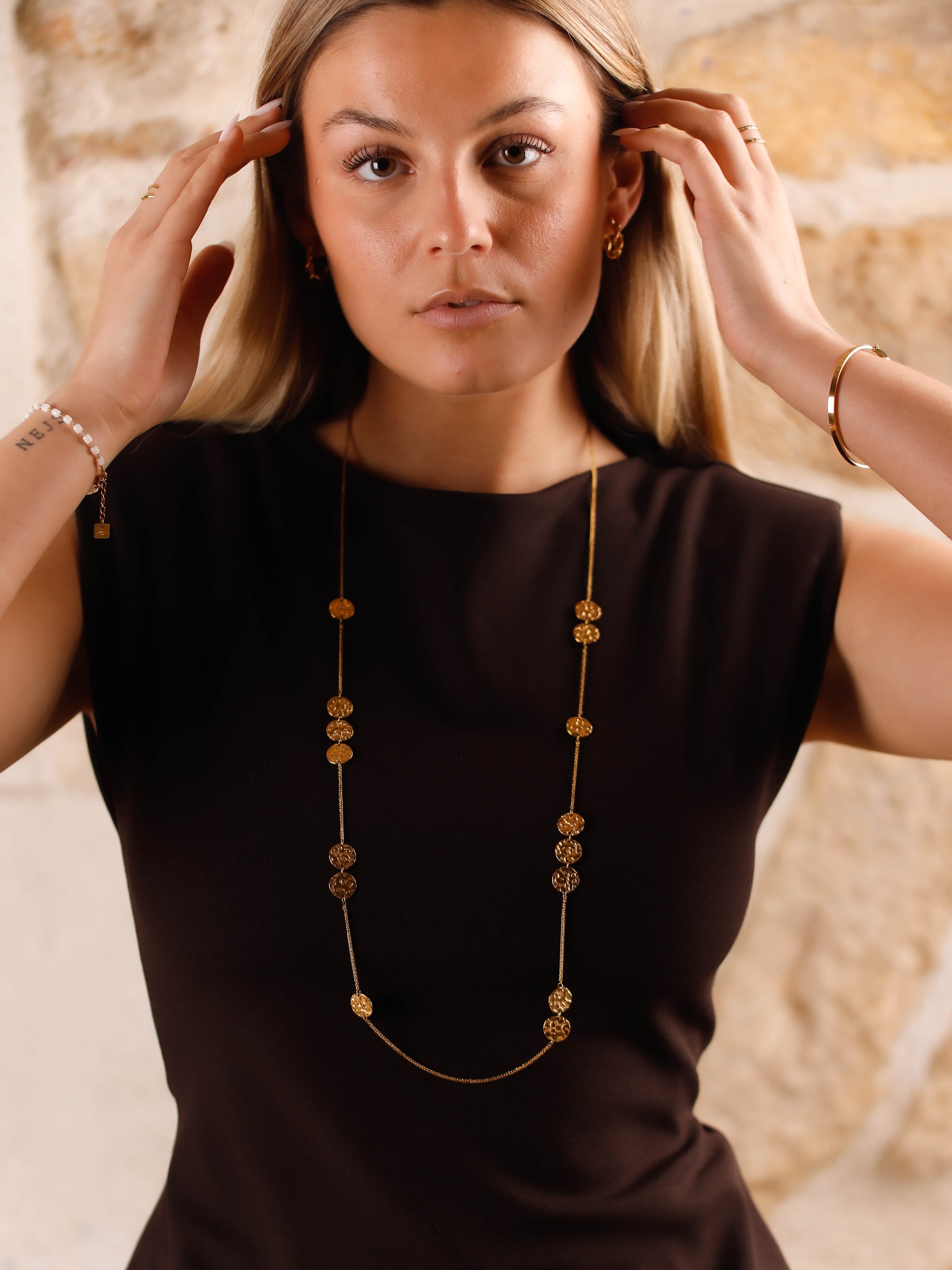 collier sautoir en acier inoxydable pour femme 