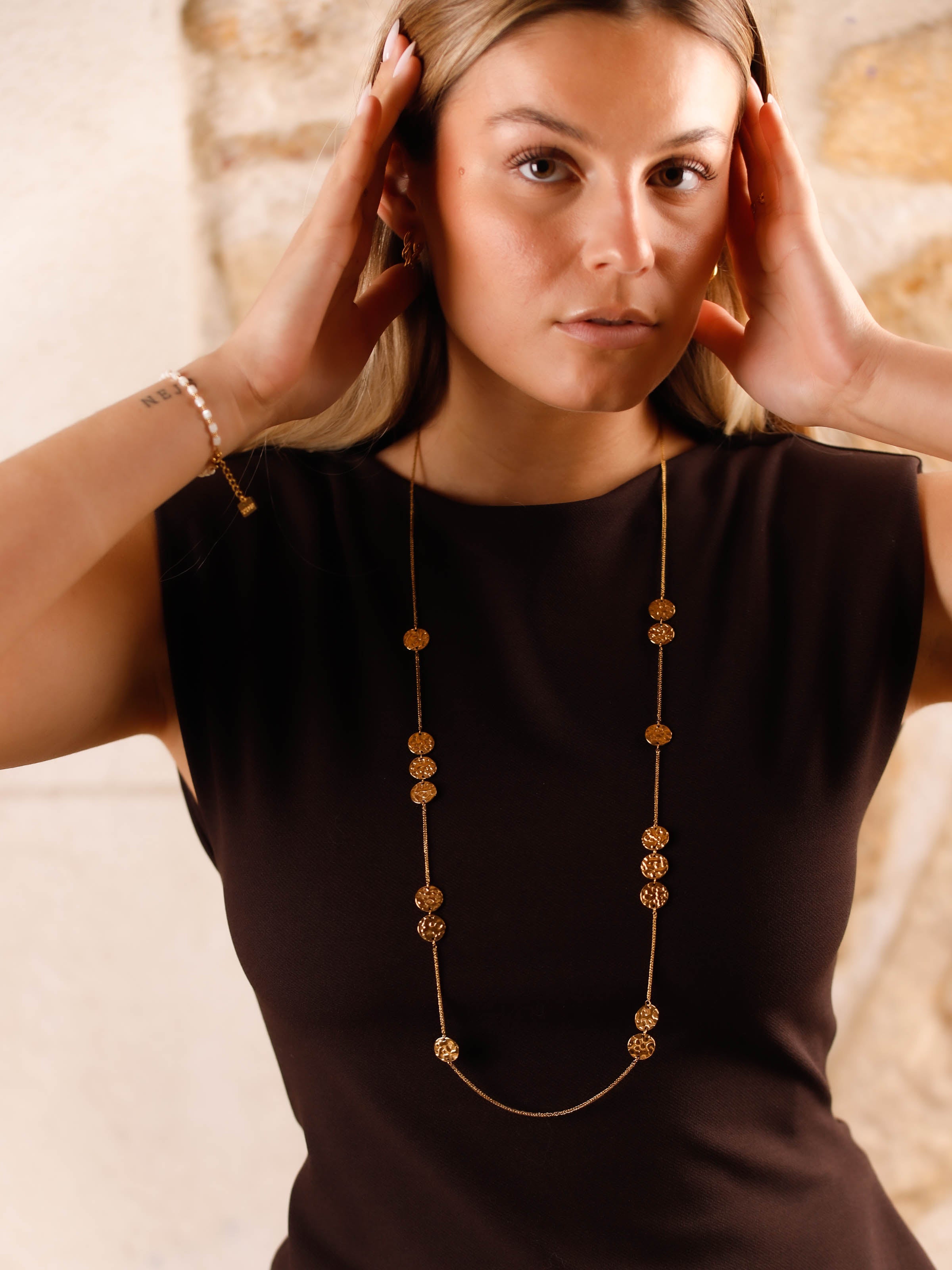 collier sautoir en acier inoxydable pour femme 