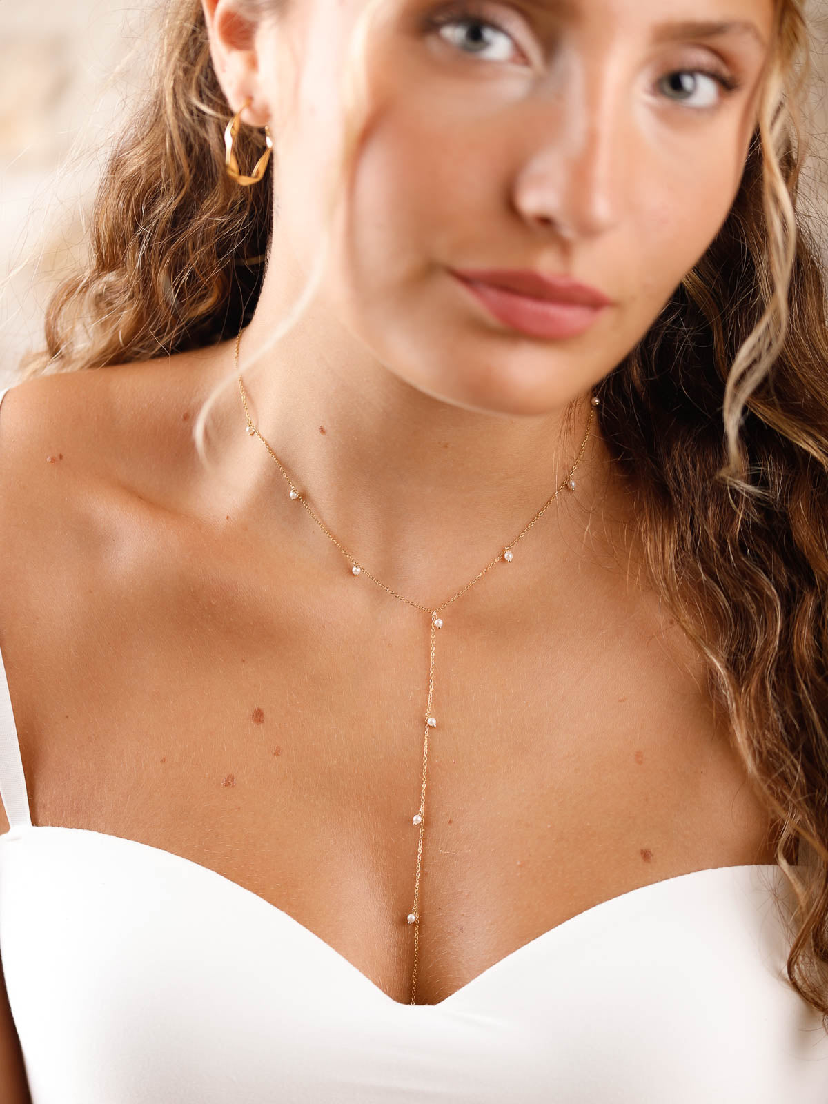 collier sautoir en acier inoxydable et perle pour femme 