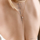 collier sautoir de dos en acier inoxydable et nacre pour femme 