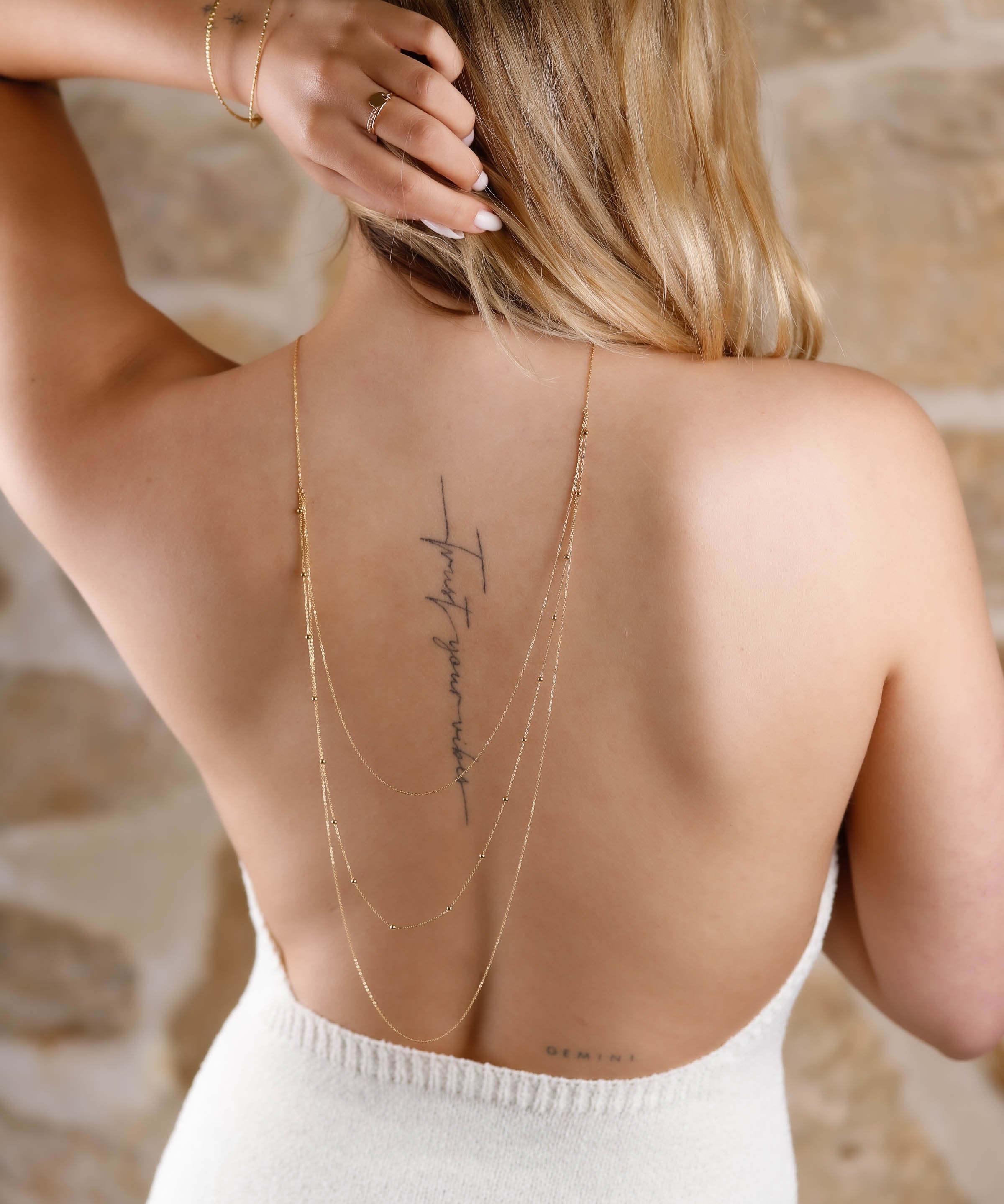collier sautoir de dos en acier inoxydable pour femme 